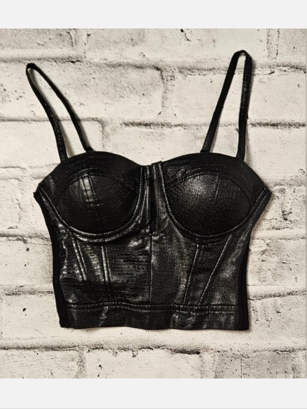 GUESS Faux Leather Croc Bustier Corset Crop Top Black XS